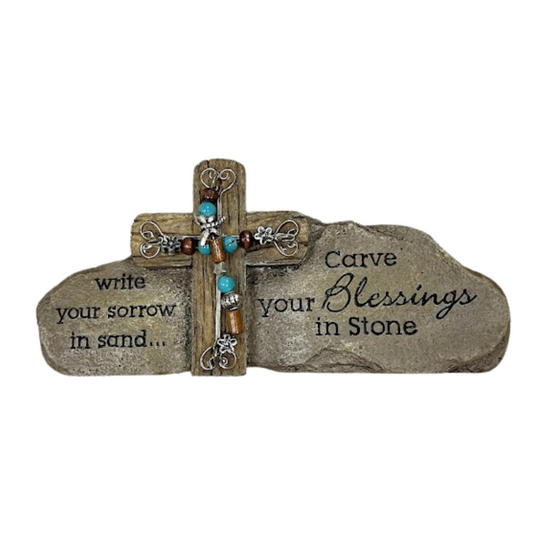 Carson Home Accents Blessing Beaded Cross Bar - 7" W x 3"H