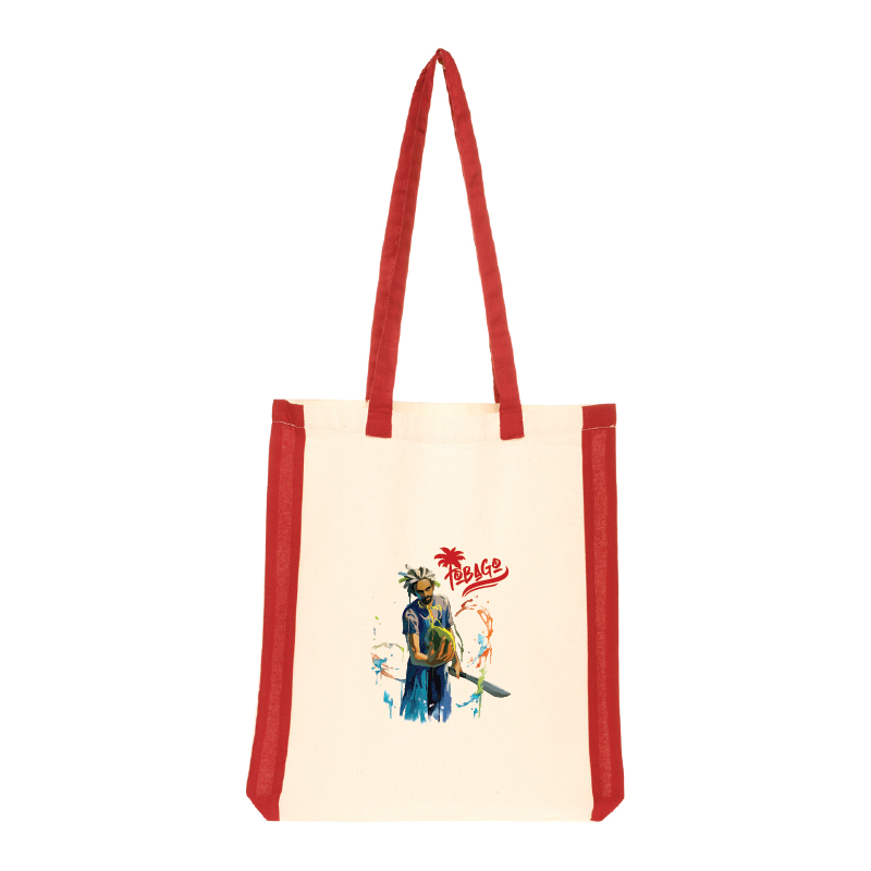 Caribbean Keepsakes Side Stripes Cotton Tote Bag - Red - Tobago