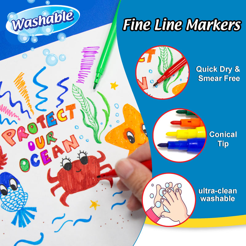 BAZIC Fine Line Washable Markers (10/Pack)