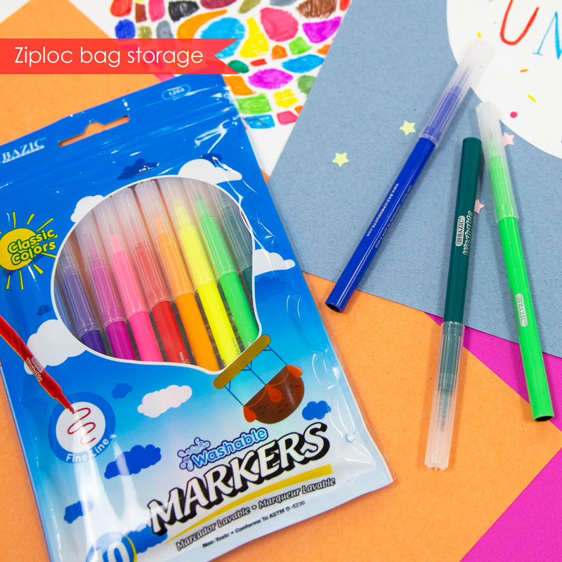 BAZIC Fine Line Washable Markers (10/Pack)