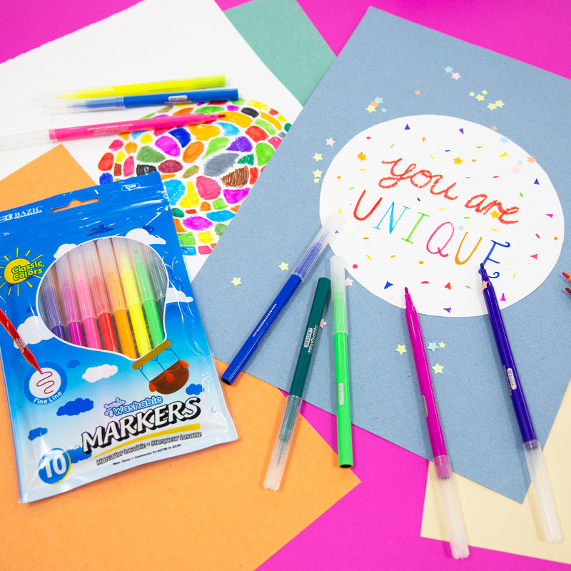 BAZIC Fine Line Washable Markers (10/Pack)