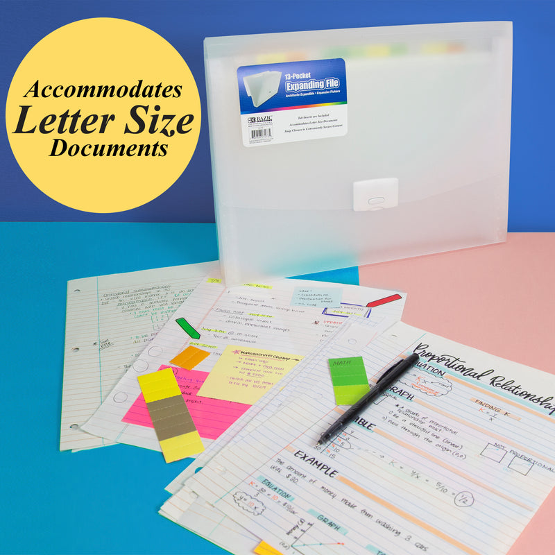BAZIC 13 Pocket Translucent Poly Letter Size Expanding File