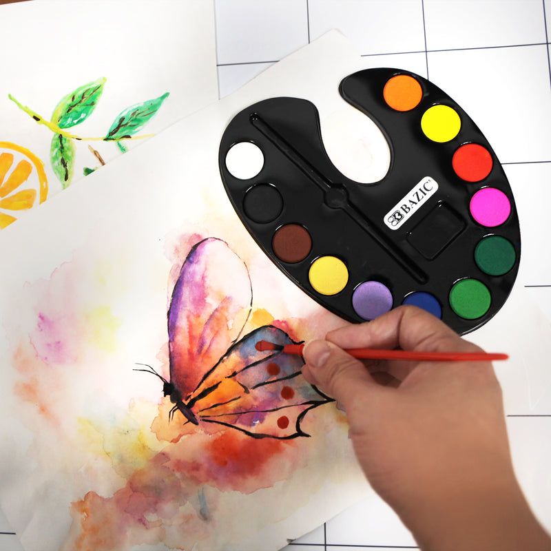 BAZIC 12 Colour Watercolour Paint with Brush