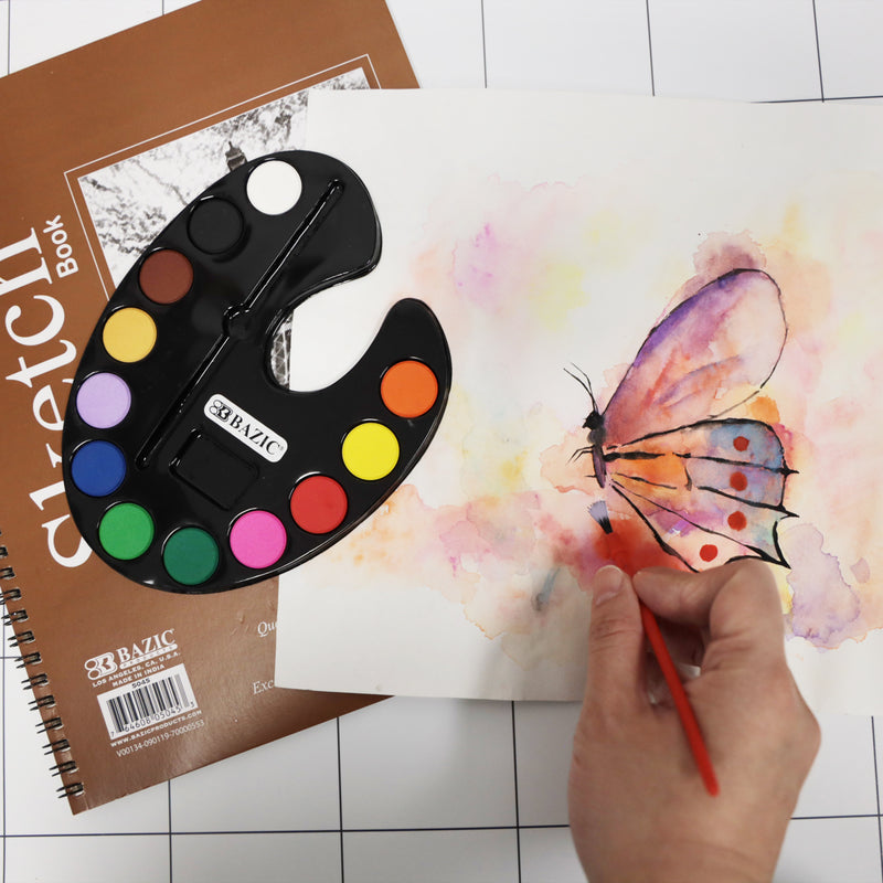 BAZIC 12 Colour Watercolour Paint with Brush