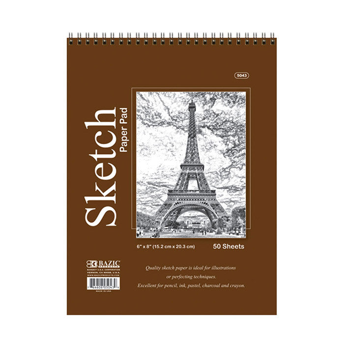 BAZIC 6" x 8" Top Bound Spiral Sketch Pad (50 Sheets)