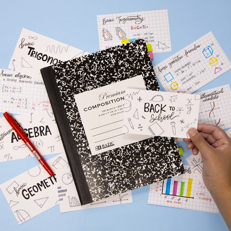 BAZIC 3" x 5" Quad Ruled 4-1" White Index Card (100 Sheets)