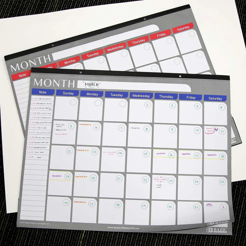 BAZIC 17" X 22" Undated 12-Month Desk Pad Calendar