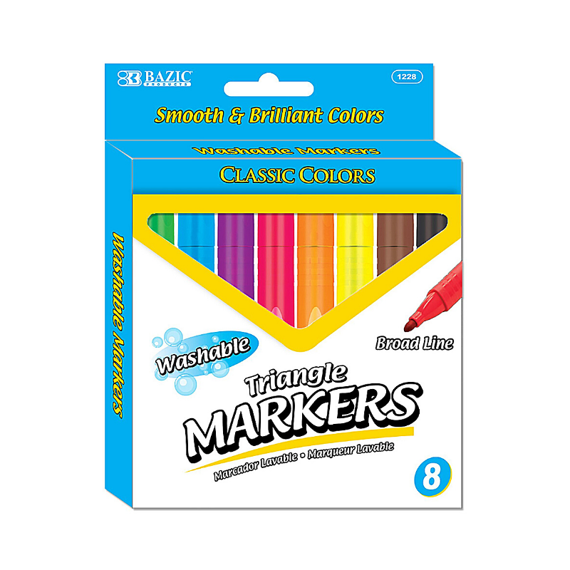 BAZIC Jumbo Triangle Washable Markers (8/Pack)