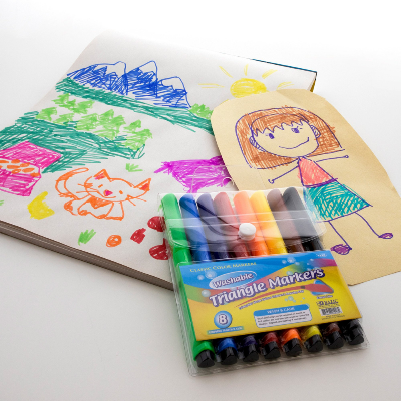 BAZIC Jumbo Triangle Washable Markers (8/Pack)