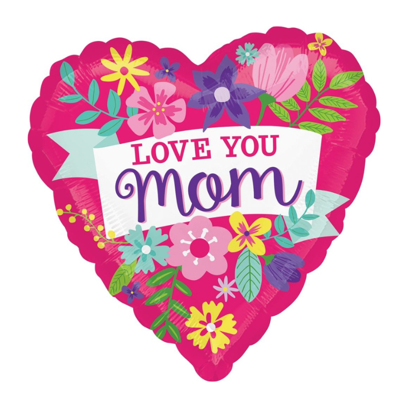 28" Love You Mom Heart Shaped Foil Balloon