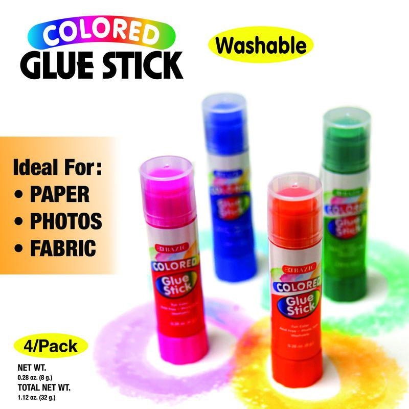 BAZIC 8g / 0.28oz Washable Coloured Glue Stick (4/Pack)