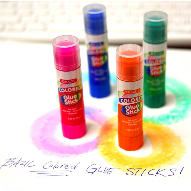BAZIC 8g / 0.28oz Washable Coloured Glue Stick (4/Pack)
