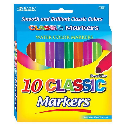 BAZIC Classic Broad Line Jumbo Washable Markers (10/Pack)