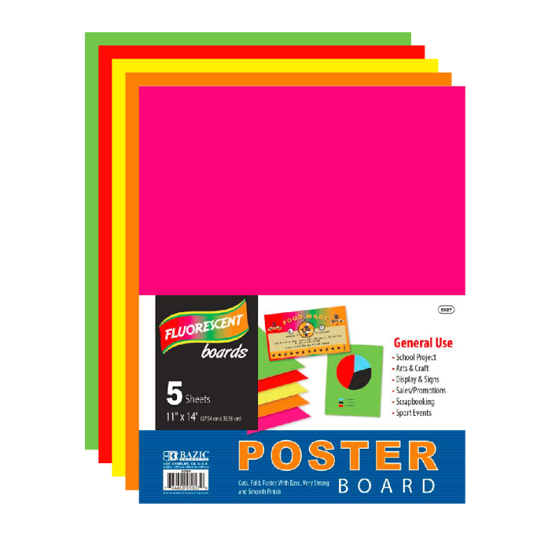 BAZIC 11" X 14" Multi Color Fluorescent Poster Board (5/Pack)