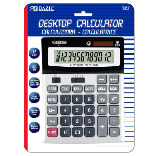 BAZIC 12-Digit Desktop Calculator w/ Profit Calculation & Tax Functions