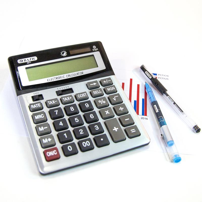 BAZIC 12-Digit Desktop Calculator w/ Profit Calculation & Tax Functions
