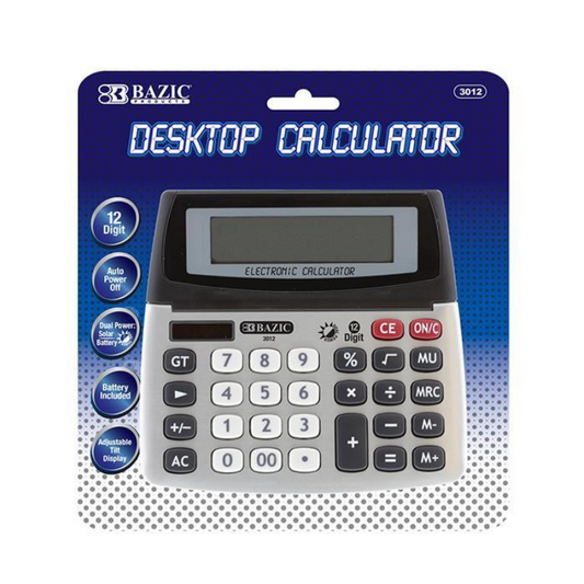 BAZIC 12-Digit Dual Power Desktop Calculator w/ Adjustable Display
