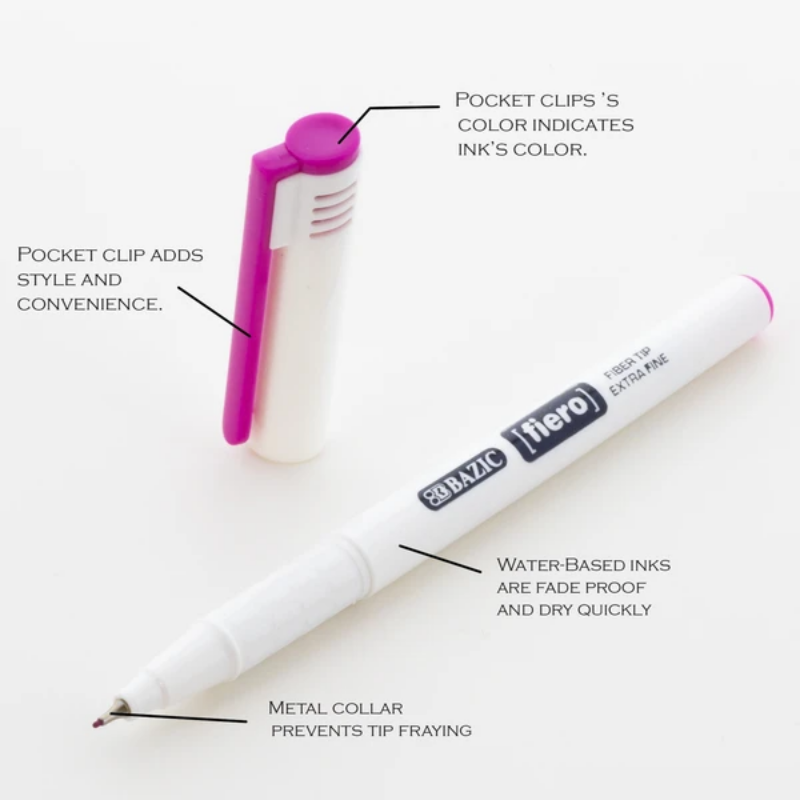 BAZIC 12 Color Fiero Fiber Tip Fineliner Pen