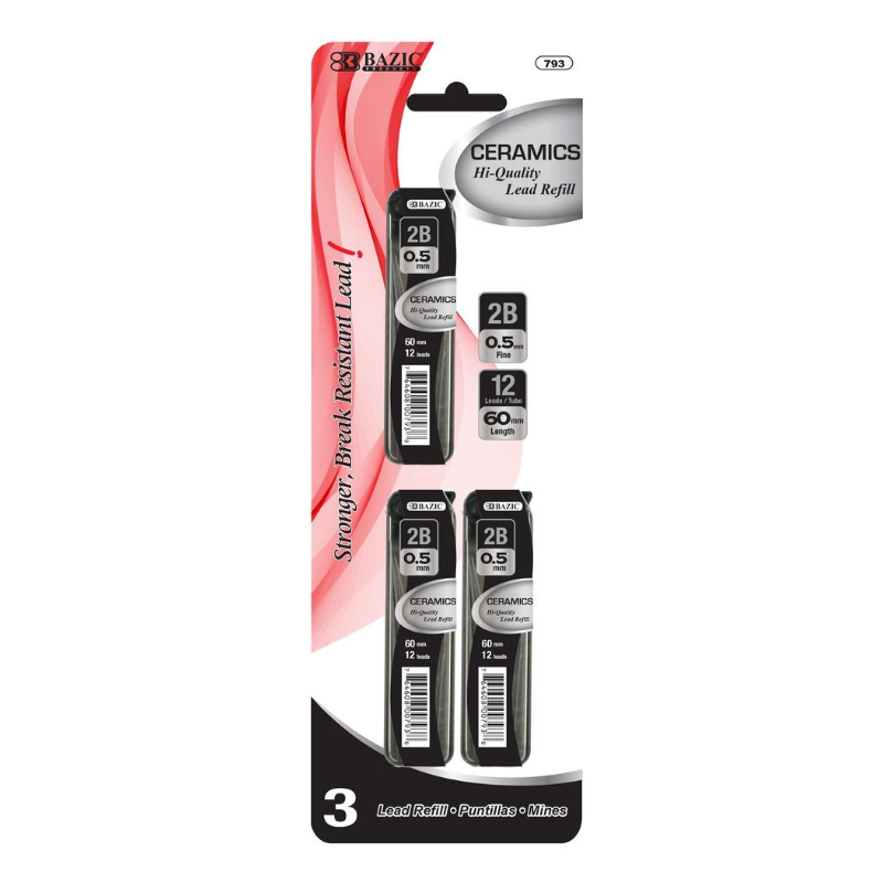 BAZIC 12 Pieces 0.5mm Ceramics High-Quality Mechanical Pencil Leads (3/Pack)