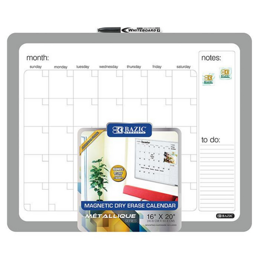 BAZIC 16" X 20" Aluminium Framed Magnetic Dry Erase Calendar