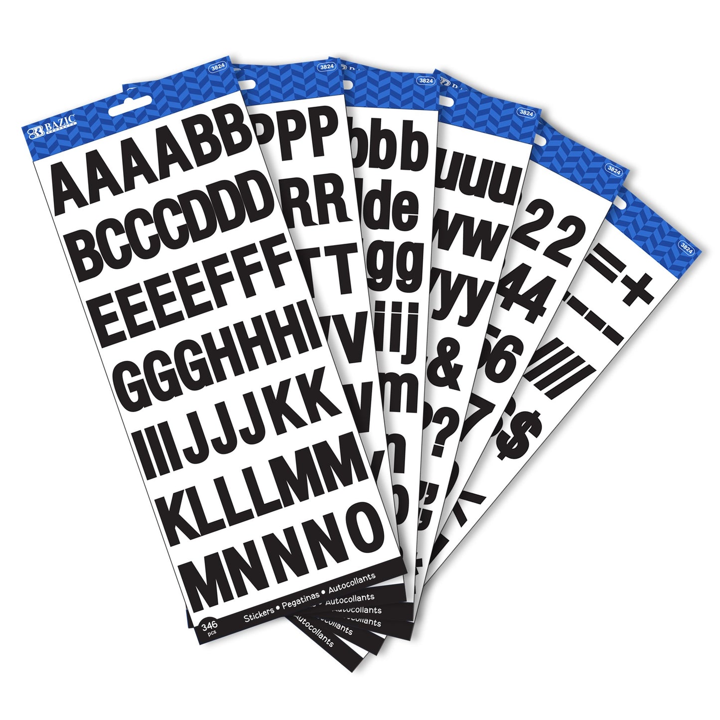 BAZIC 1" Black Color Alphabet & Numbers Stickers (6 Sheets)