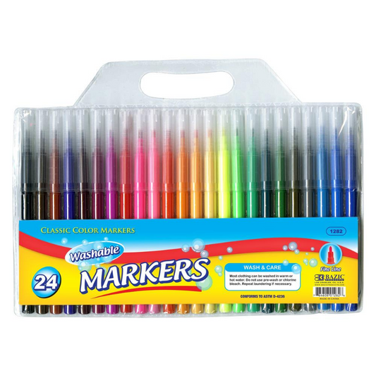 BAZIC Classic Fine Line Washable Markers (24/Pack)