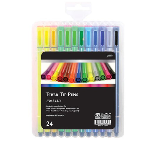 BAZIC 24 Color Washable Fiber Tip Pen