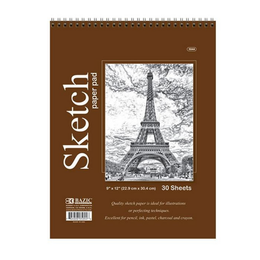 BAZIC 9" X 12" Top Bound Spiral Premium Sketch Pad (30 Sheets)