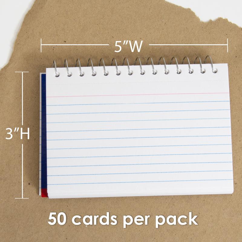 BAZIC 3" x 5" Spiral Bound Ruled White Index Card (50 Sheets)