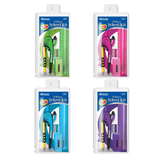 BAZIC 5pc School Kit w/ Zipper Pouch