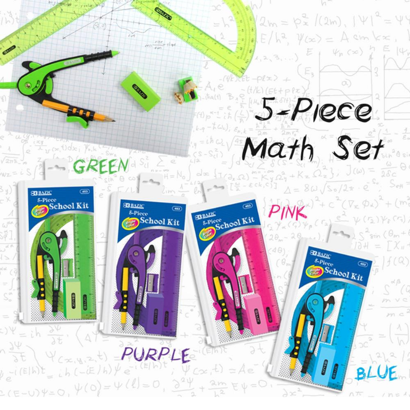 BAZIC 5pc School Kit w/ Zipper Pouch