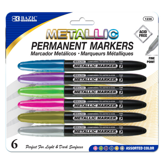 BAZIC Coloured Metallic Markers (6/Pack)