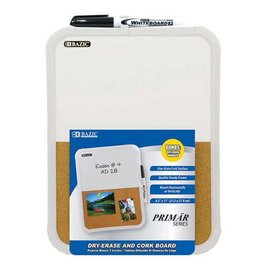 BAZIC 8.5" X 11" Dry Erase / Cork Combo Board w/ Marker