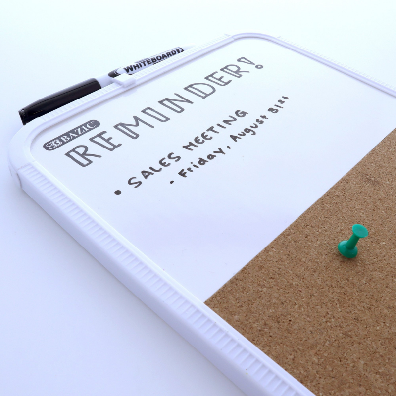 BAZIC 8.5" X 11" Dry Erase / Cork Combo Board w/ Marker