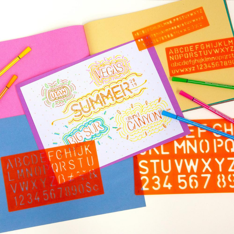 BAZIC 8, 10, 20, 30mm Size Lettering Stencil Sets (4/Pack)