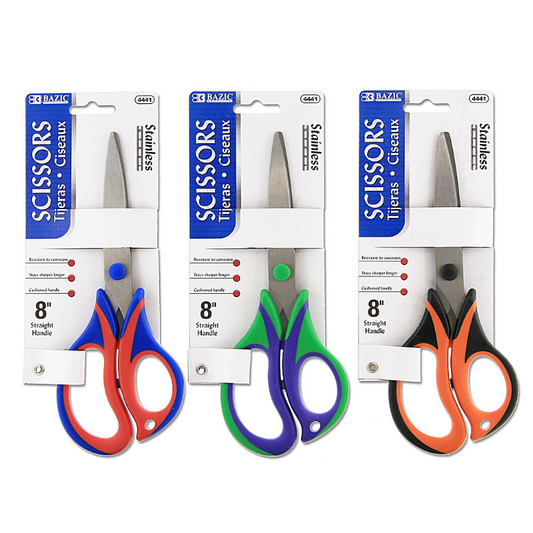 BAZIC 8" Two-Tone Soft Grip Stainless Steel Scissors