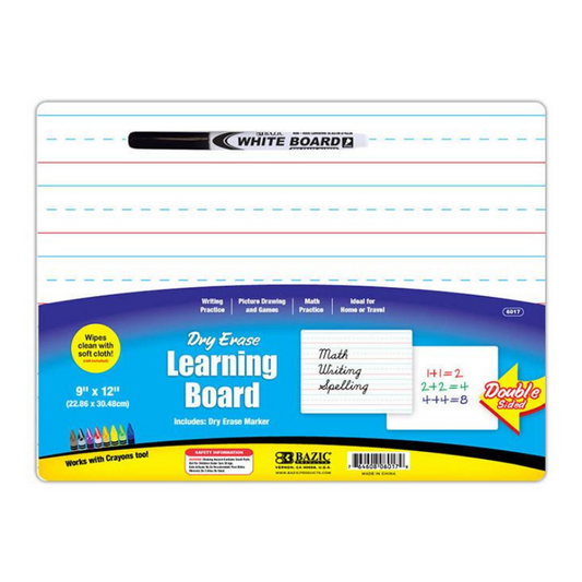 BAZIC 9" X 12" Double Sided Dry Erase Learning Board w/ Marker