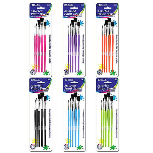 BAZIC Assorted Size Kid's Paint Brush Set (5/Pack)