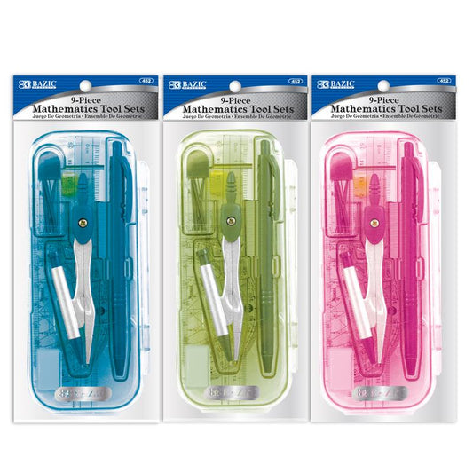 BAZIC Bright Color 9pc Math Tool Set