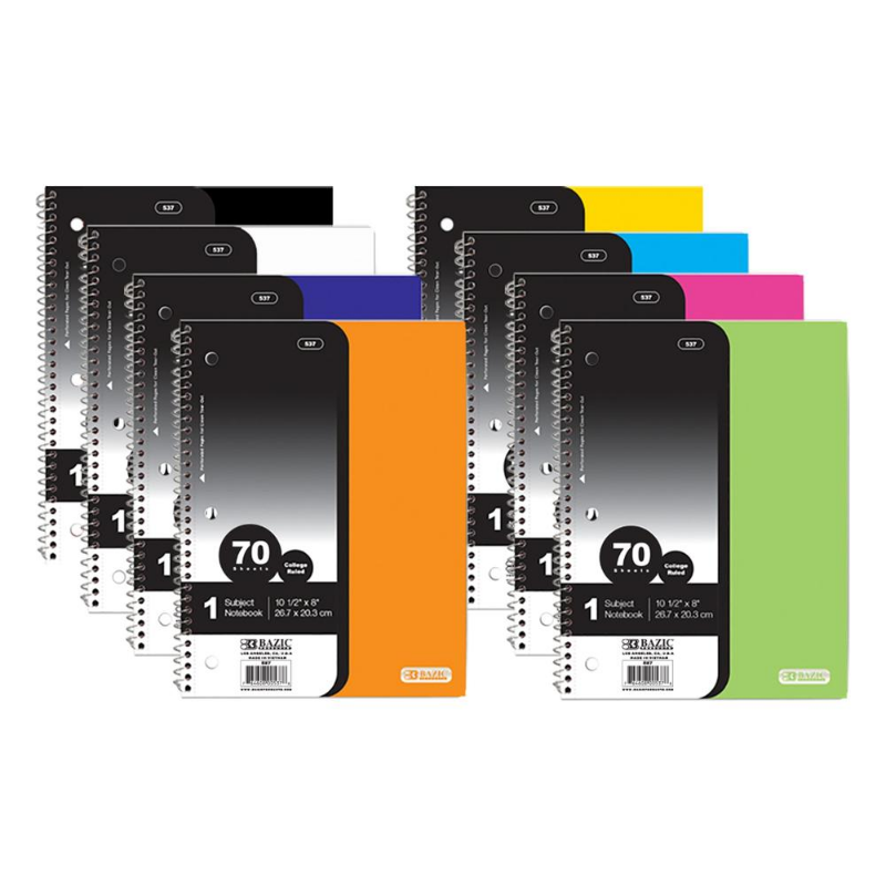 BAZIC College Ruled 70 Sheets 1-Subject Poly Cover Spiral Notebook