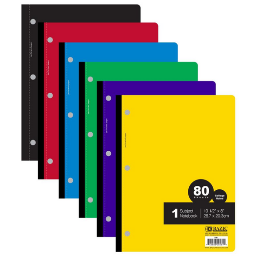 BAZIC College Ruled 80 Sheets 1-Subject Wireless Notebook