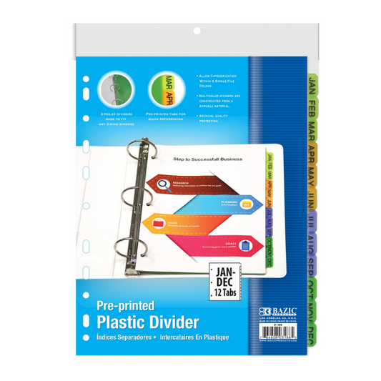 BAZIC 3-Ring Binder Dividers w/ 12-Preprinted Jan-Dec Tab