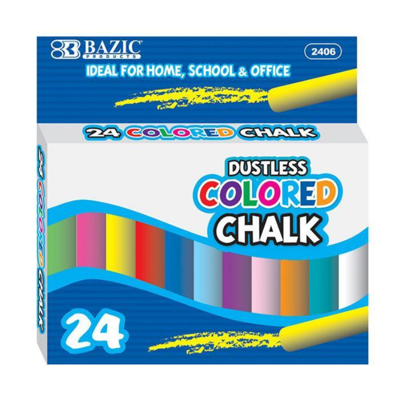 BAZIC Dustless Assorted Colour Chalk (24/Box)