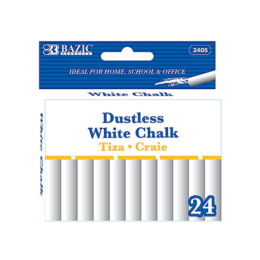 BAZIC Dustless White Chalk (24/Pack)