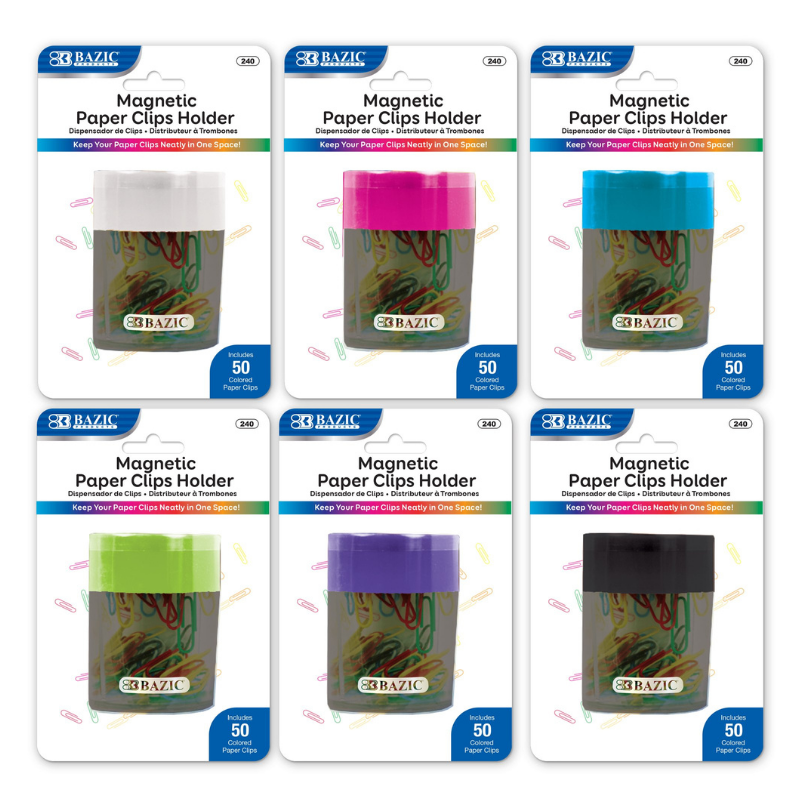 BAZIC Magnetic Paper Clip Holder w/ Assorted Colour No. 1 Paper Clips