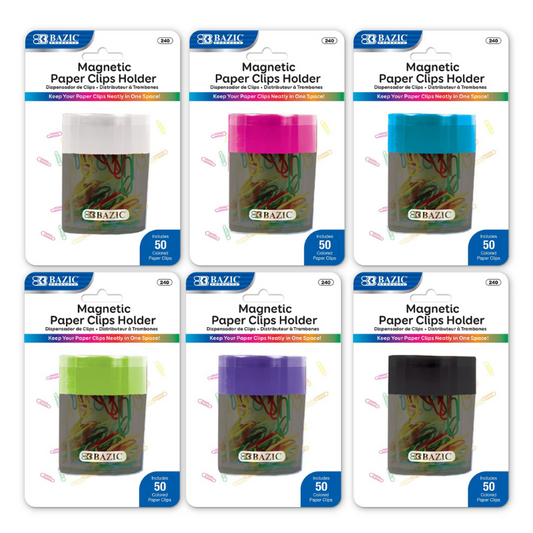 BAZIC Magnetic Paper Clip Holder w/ Assorted Colour No. 1 Paper Clips
