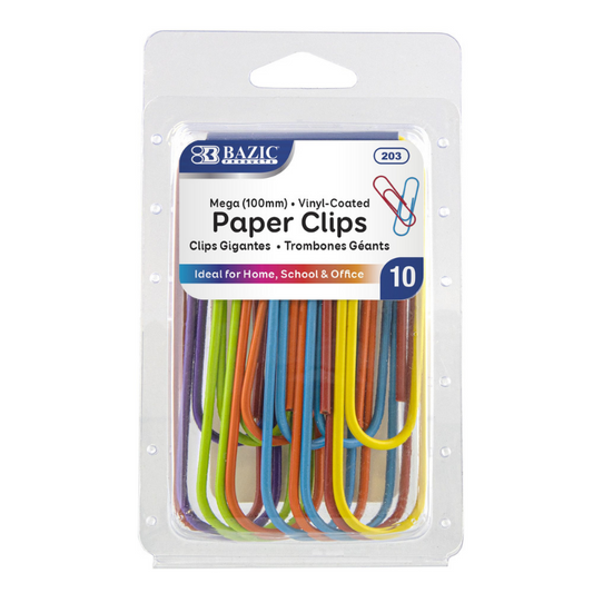 BAZIC Mega (100mm) Color Paper Clips (10/Pack)