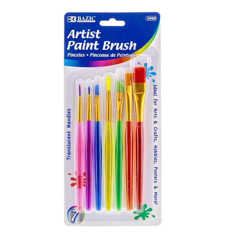 BAZIC Paint Brush Flat Angled Round w/ Translucent Handle Set (7/Pack)