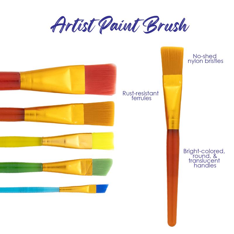 BAZIC Paint Brush Flat & Angled w/ Translucent Handle Set (5/Pack)