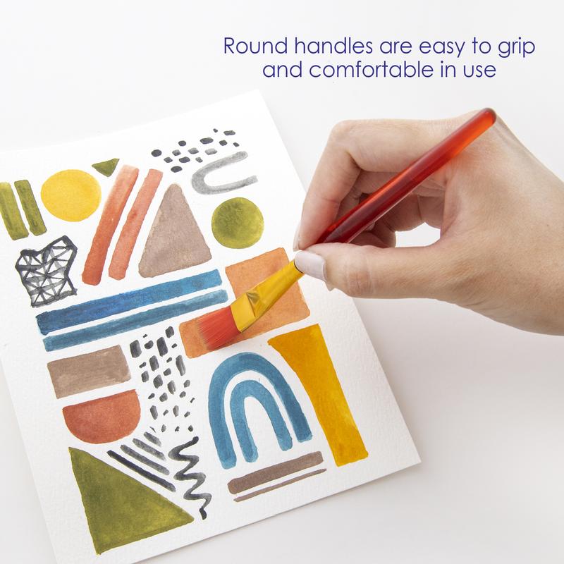 BAZIC Paint Brush Flat & Angled w/ Translucent Handle Set (5/Pack)